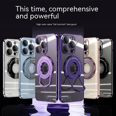 Iphone15 Pull Rod Magnetic Suction Phone Case Electroplating 14 Invisible Bracket 13ProMax Transparent Soft Cover - My Store